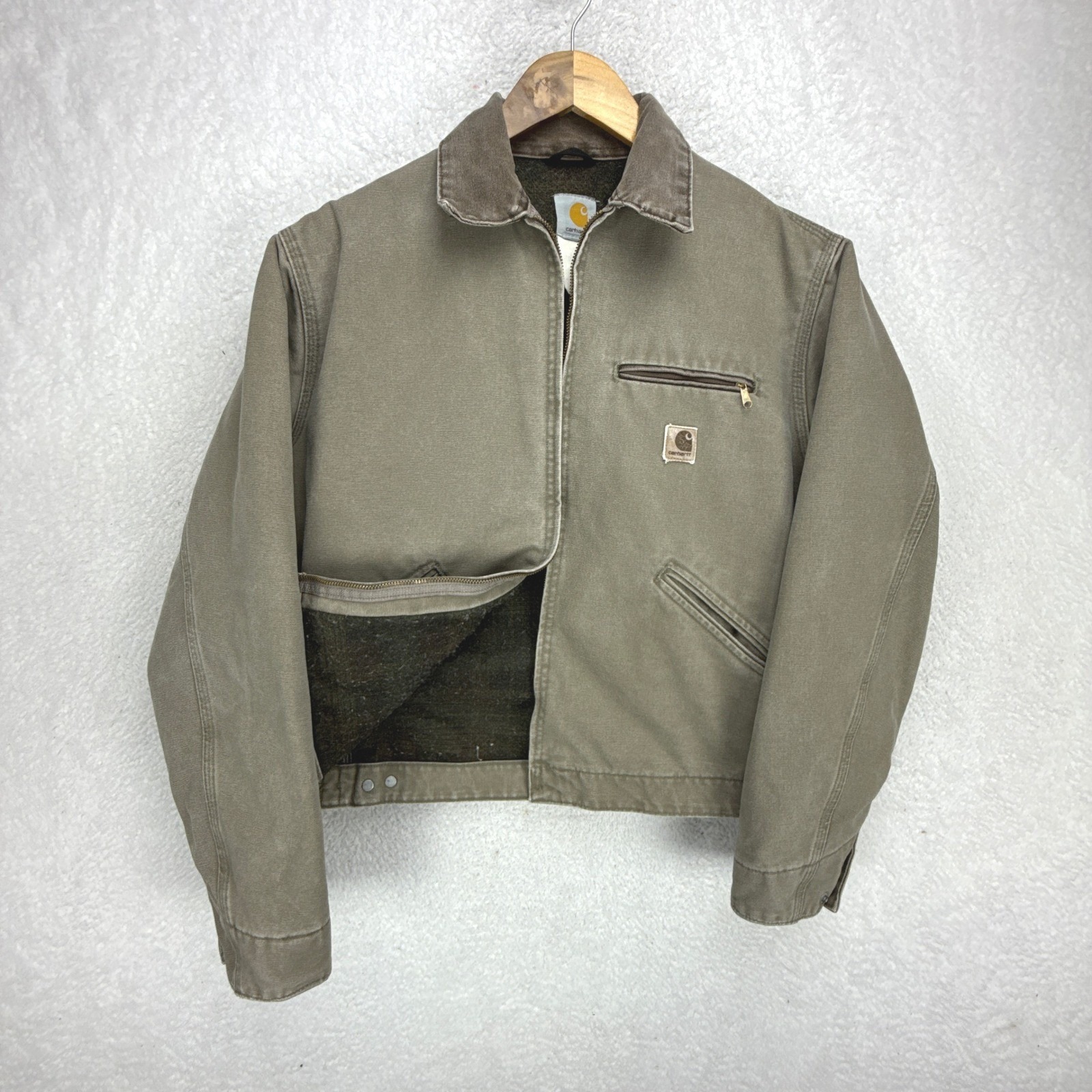 Carhartt Detroit Jacket Blanket Lined Mens Medium J97 Des Desert Brown Gray